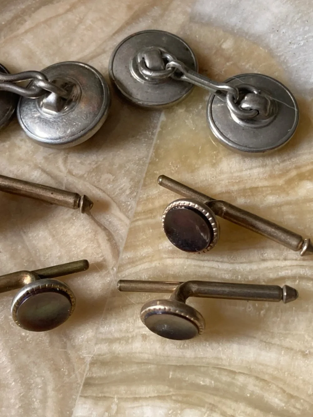 Vintage Mother of Pearl Tuxedo Cufflinks & 4 Shirt Studs Formal Set